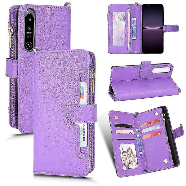 Kompatibel med Sony Xperia 1 Iv Cover Dragkedja Magnetisk plånbok Korthållare Pu Läder Flip Case Purple