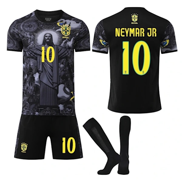 2025-2026 Brasilien Landshold Kortærmet Fodboldtrøje til Børn og Voksne med Strømper Størrelse 10 Neymar Sort black XS