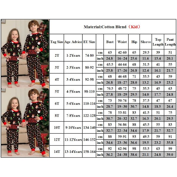 Matchande familjepyjamas set Julpyjamas jammies sovkläder Barn Kids 6T