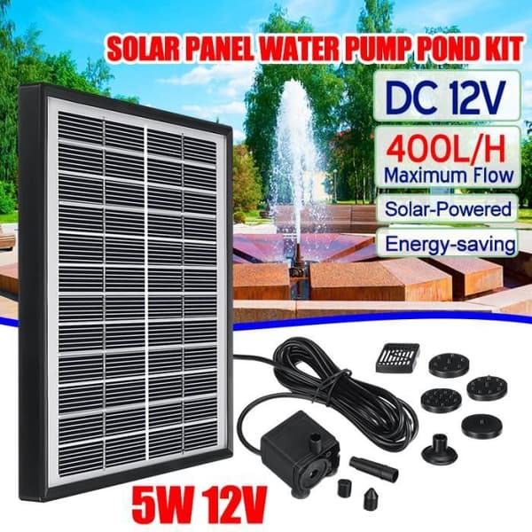 5W solpanel vandpumpe 400L/H til have, pool, springvand, dam