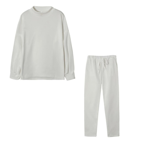Dam Enkel Casual Jogging Träningsoverall Set Sweatshirt + Byxor Outfits Loungewear Creamy White M