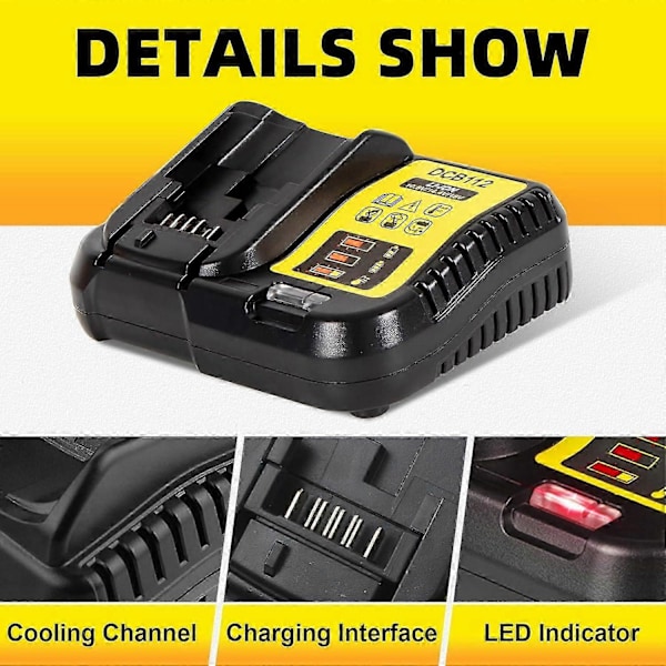 Kompatibel 2-pakning 8.0ah 20v/18v Dcb184 Erstatning for Dewalt Batteri + 4a Lader Kompatibel med Dewalt Batteri og Lader Dcb180 Dcb181 Dcb-182 Dcb 3