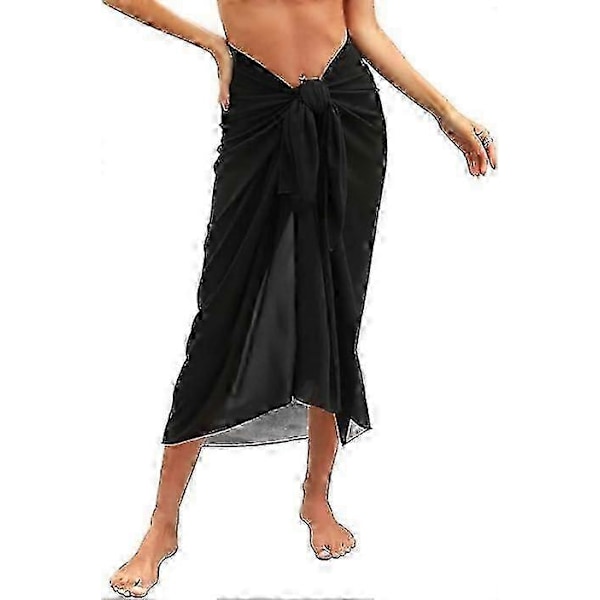 Strandklänning för Kvinnor Strandöverdrag Chiffong Sarong Bikini Överdrag för Badkläder Lång Sjal Halv Strandpareo för Sommaren PrettyJ Black