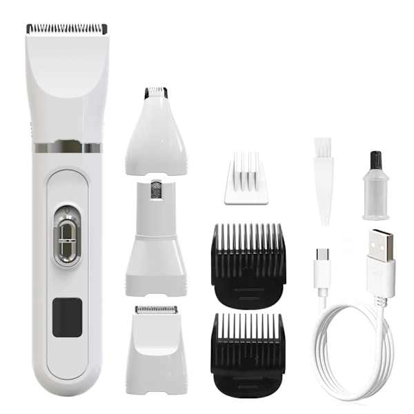 4-i-1 husdjursklippare professionell hundhårstrimmer set LCD husdjurshår set White