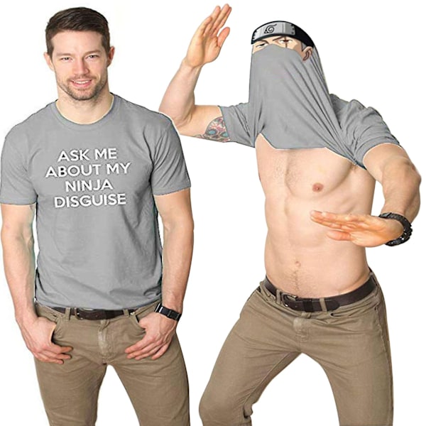 Ninja Naamiointi T-paita Karate Kamppailulajit Tee Toppi - Lapsi & Aikuinen Vaaleanharmaa Musta Light gray  Black XL