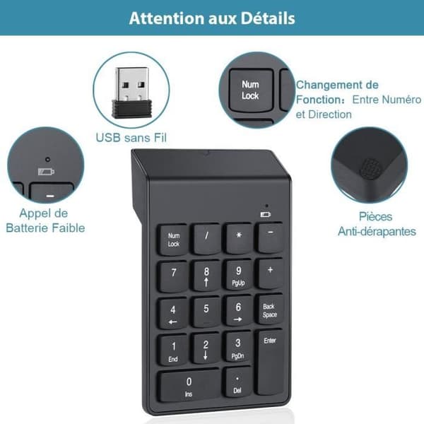 Mini trådløst numerisk tastatur med 18 taster, USB 2.0 4GHz, for bærbare datamaskiner, kompatibelt med Windows, Mac og Linux.