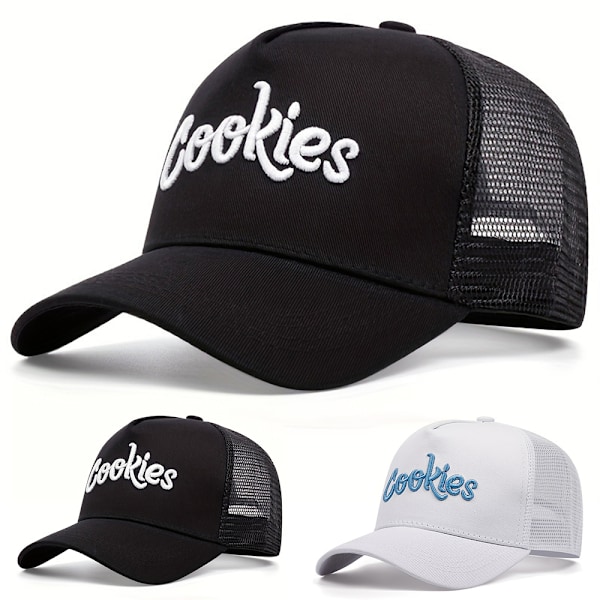 Mænds Broderet Mesh Baseball Cap Sommer Justerbar Åndbar Trucker Hat Gave Black