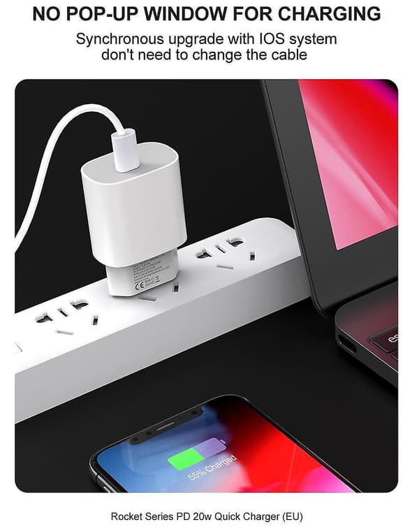 Hurtiglader for iPhone / Samsung 20W PD USB-C Vegglader