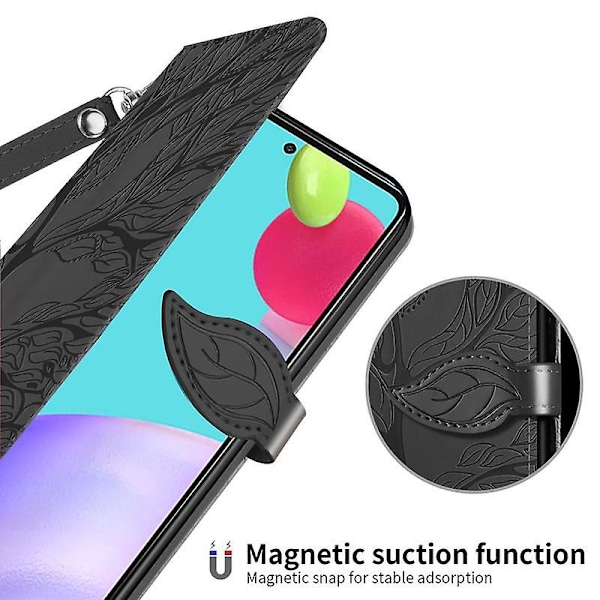 Wallet Case til Samsung Galaxy A52/A52S Premium PU Læder Flip Cover Livets Træ Black