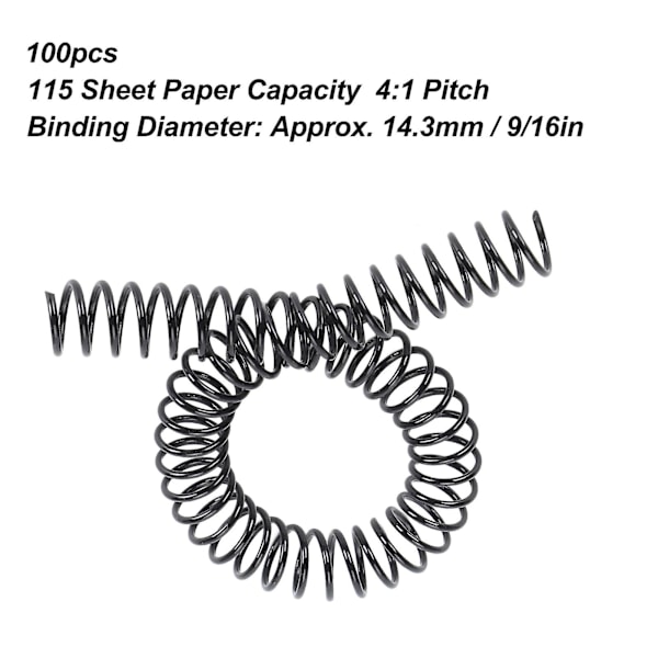 100 stk. Bindingsspiral 14,3 mm diameter 48 tenner 4:1 115 A4 papirs spiralbindingswire