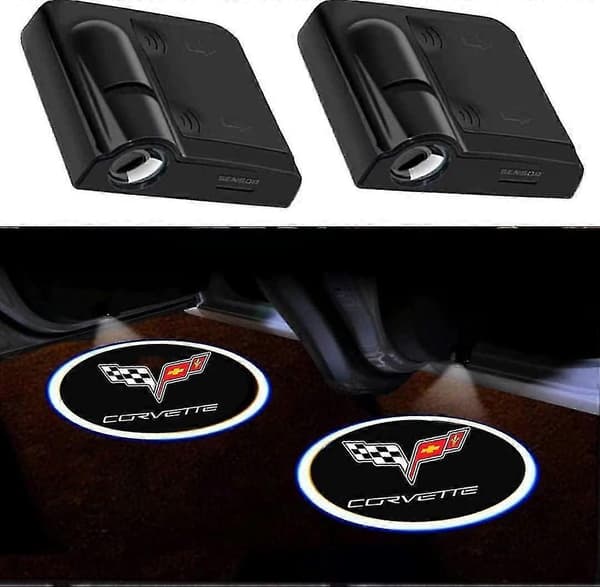 2 stk. passer til Chevy Corvette bildørlys logo Ghost Shadow Lights velkomstlampe
