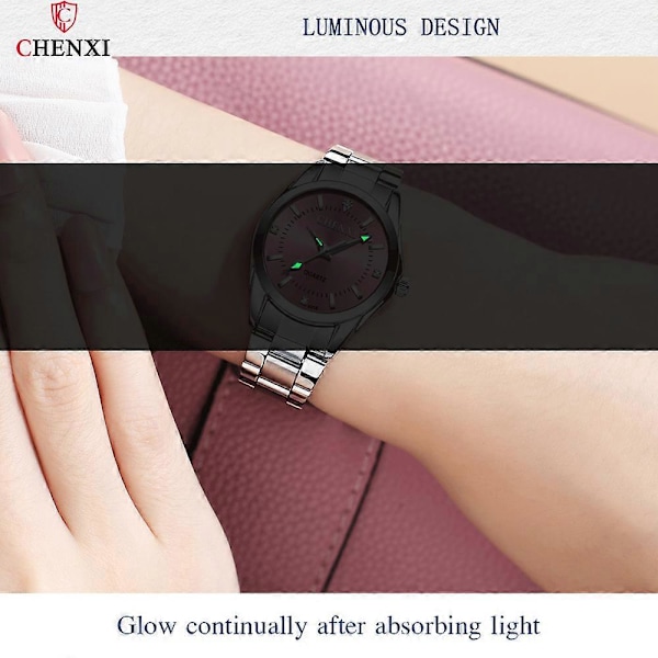 CHENXI CX-021B Dame Klassisk Quartz Ur Modeur Rustfrit Stål Rem Lysende Viser 30M Liv Vandtæt Lyseblå Urskive