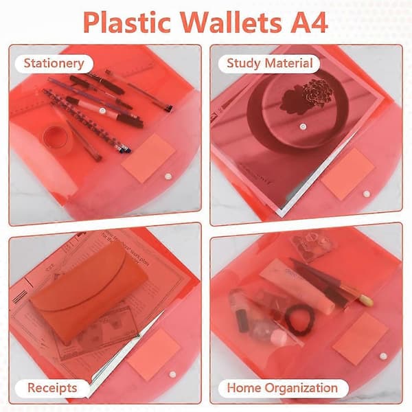 A4 Plastmapper, 7 STK Vanntette Dokumentmapper med Knapp for Kontor, Skole og Reise