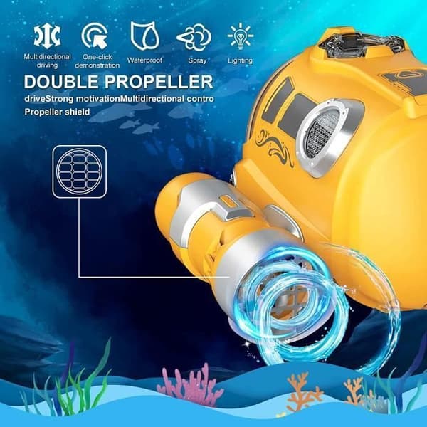 Gul vanntett fjernkontrollbåt - RC doble propeller med spray og lys YYV