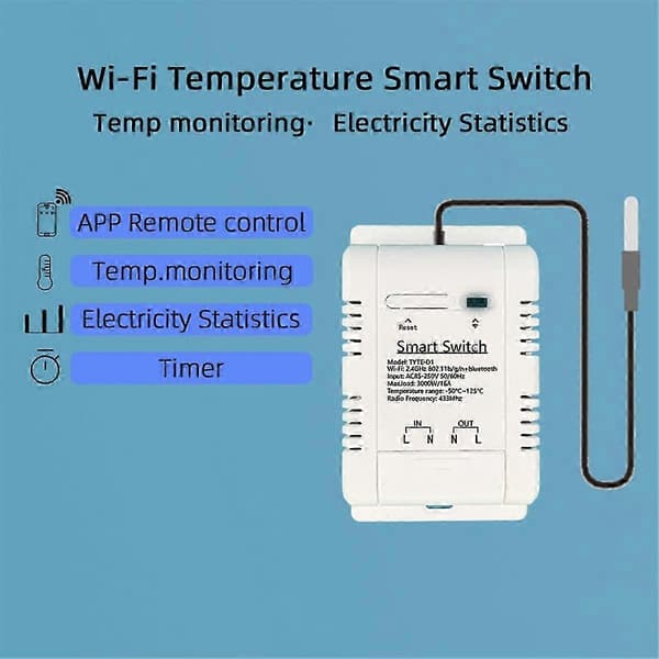 Tuya Wifi 16A Smart Temperatur Bryter Strømovervåker hwy