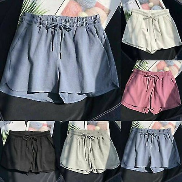 Sommer Shorts for Kvinner med Elastisk Snøring i Livet, Avslappede Sport- og Strandbukser, Løse Hot Pants, Hvit white M