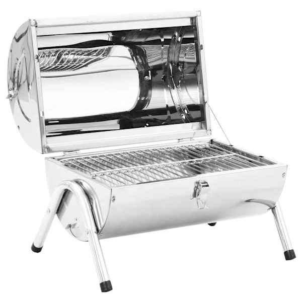 vidaXL Bærbar Kulgrill Dobbelt Rustfrit Stål Silver Silver