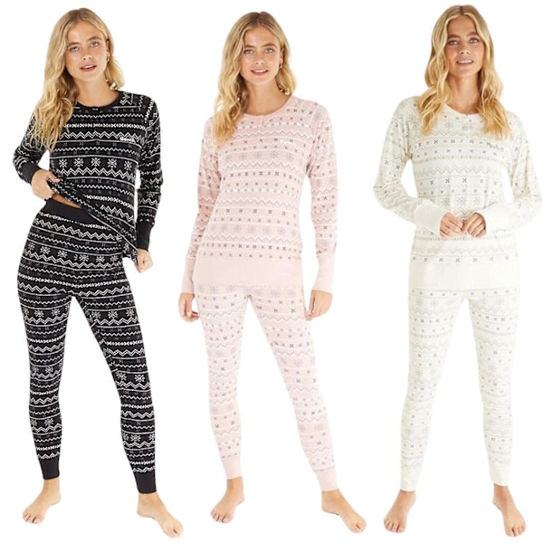 Soffi Loungewear Pyjamas Set för Dam Långärmad T-shirt Loungebyxor Black 16