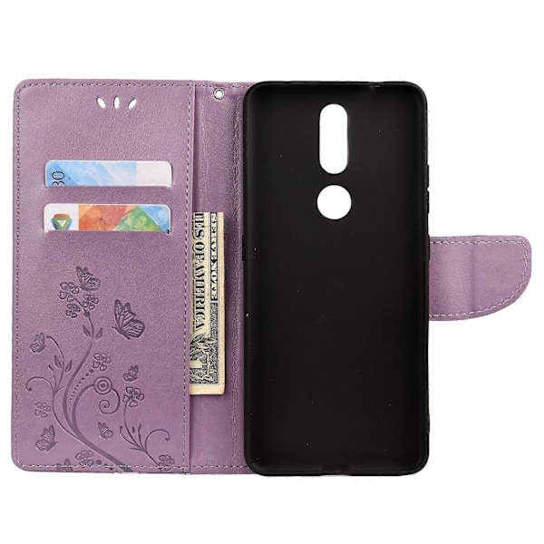 For Nokia 2.4 Sommerfugl Blomstermønster Horisontal Flip Lærveske med Holder & Kortspor & Lommebok Light Purple
