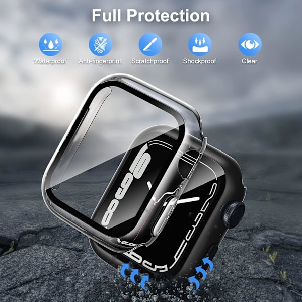 [2-pak] Kompatibel med Apple Watch Series 7 45mm Etui med Skærmbeskytter, Hård PC Beskyttelsesskal Hærdet Glas Beskyttelse