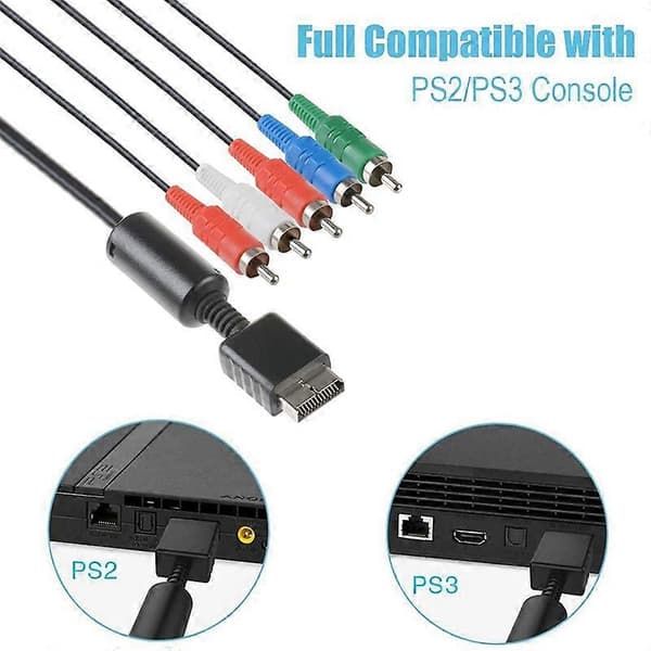 Ypbpr til PS2// Slim HDTV-klar TV HD-komponent AV-kabel 5-leder 6FT Sort