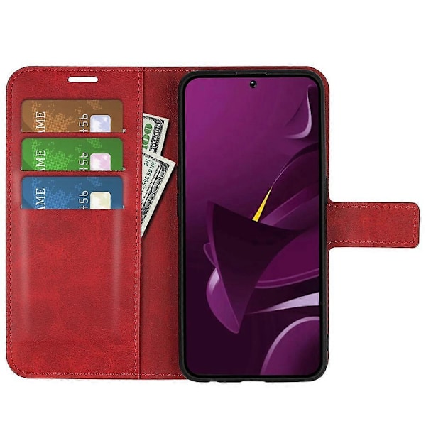 Xiaomi Poco M7 Pro 5G -puhelimelle tarkoitettu jalustakotelo naarmuuntumista estävällä vasikannahkajäljitelmällä - Harmaa Multicolor Red
