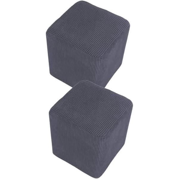 2 stk fløyelspuff, rektangulær stretchpuff, lav elastisk puff, til stue, kun trekk, krakk ikke inkludert (grå)