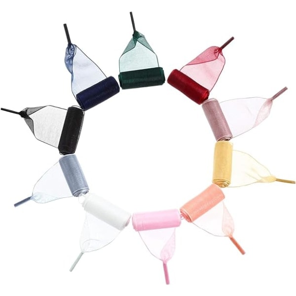 10 Par Satin Snørebånd Organza Bløde Casual Flade Bånd Snørebånd