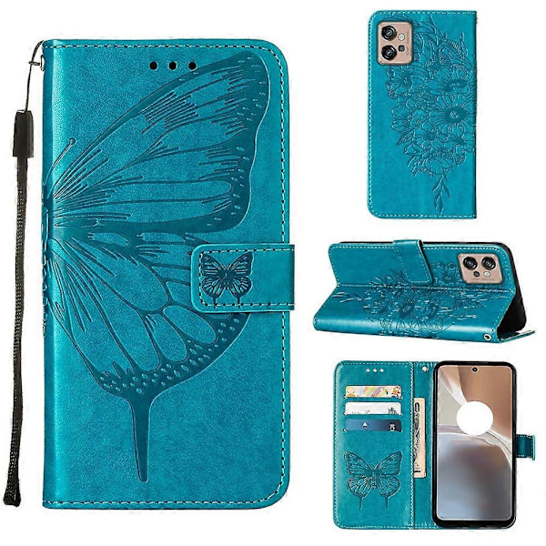 Til Motorola Moto G32 Præget Sommerfugl Flip Læder Telefon Cover