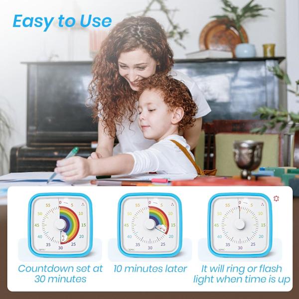 [KK] Visual Timer with Protective Case, Rainbow Disk 60 Minute Countdown Timer Compatible with Kids and Adults, Silent Time Management Tool (Blue)