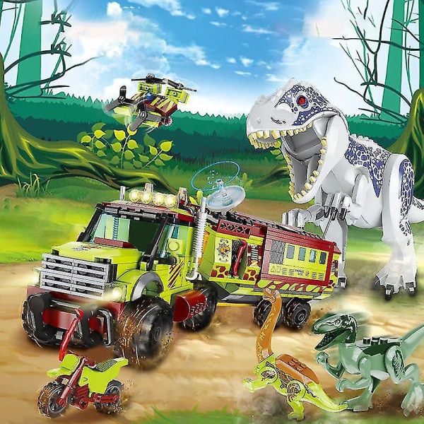 Jurassic Dinosaur T-rex Truck Model Building Blocks Indominus Rex Dino World Set With Figures Tegelstenar Gör-det-själv-leksaker för barn Vuxenpresent - Blocks -