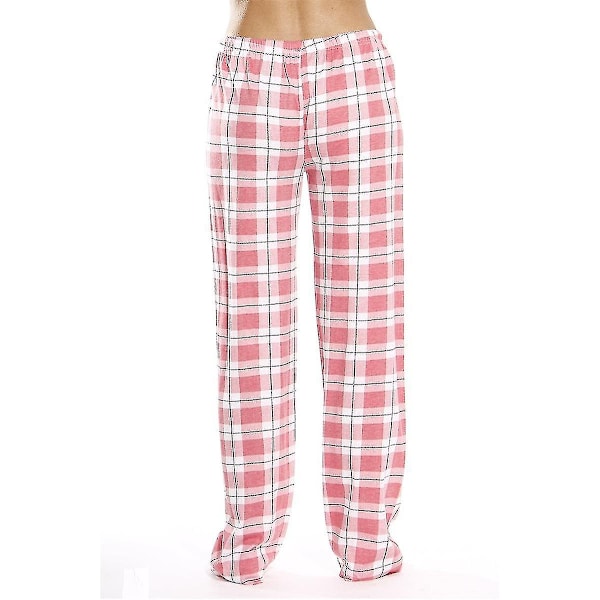 Pyjamasbukser for kvinner med lommer, myke flanellrutete pyjamasbukser for kvinner CNR rosa pink M