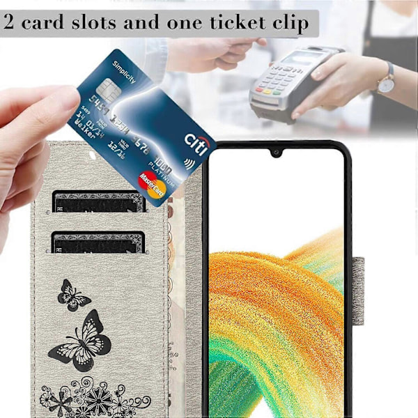Fodral för Samsung Galaxy A16 5G Fjärilar Blomma Läder Plånbok Flip Telefon Skal - Multicolor Grey
