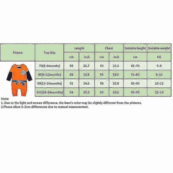 Son Goku Kläder Baby Nyfödd Baby Pojke Flicka Romper Bodysuit Jumpsuit Solskyddsdräkt Tecknade Kläder 100(2-3years)