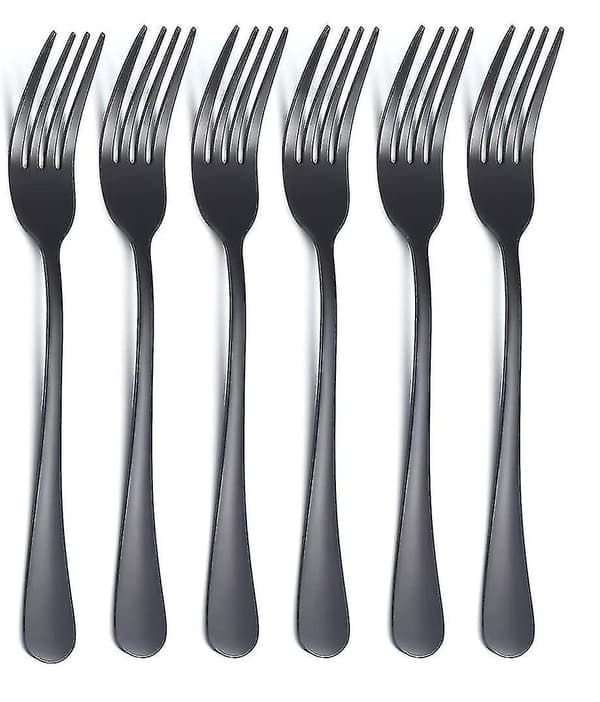 Svart middagsgaffel 6 stk, rustfritt stål 20,75 cm titanbestikk