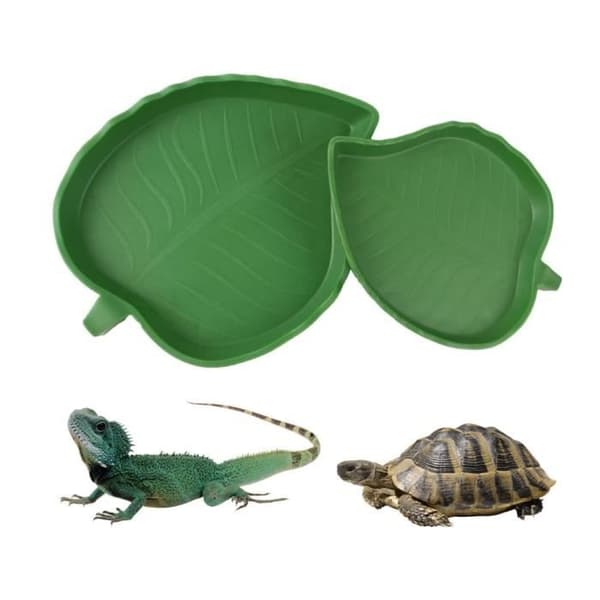 2 Stykker Skildpaddefoder- og Drikkeskål, Krybdyrvandskål - Bladformet Skildpaddevandskål til Små Dyr