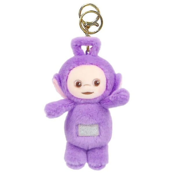 Teletubbies plyschnyckelringar 10 cm Söta anime fyllda dockor Tecknad nyckelring Ryggsäckar Hängen Purple