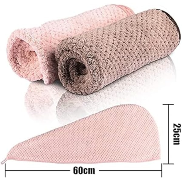 2PAK (Rosa og Brun) Mikrofiber Hårhåndkle Hår Wrap Hårhåndkle