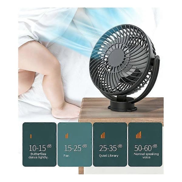 Magnetisk Golfvognsventilator, Genopladelig 10000mAh Ventilator, 4-Hastigheder 360° Rotation, Timerfunktion, LED-Belysning, Magnetisk Base Black