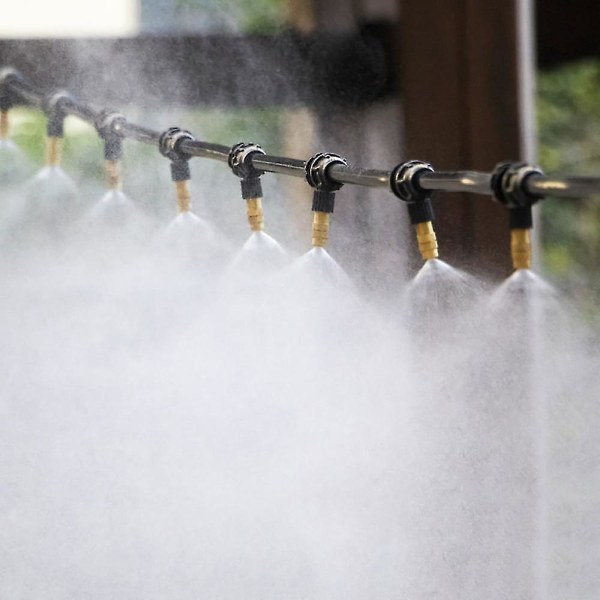 10m automatiska bevattningssatser Mikrodimma Spray Kylsystem Trädgård Jordbruk Växthusbevattning Spray Mässing Dimmunstycke