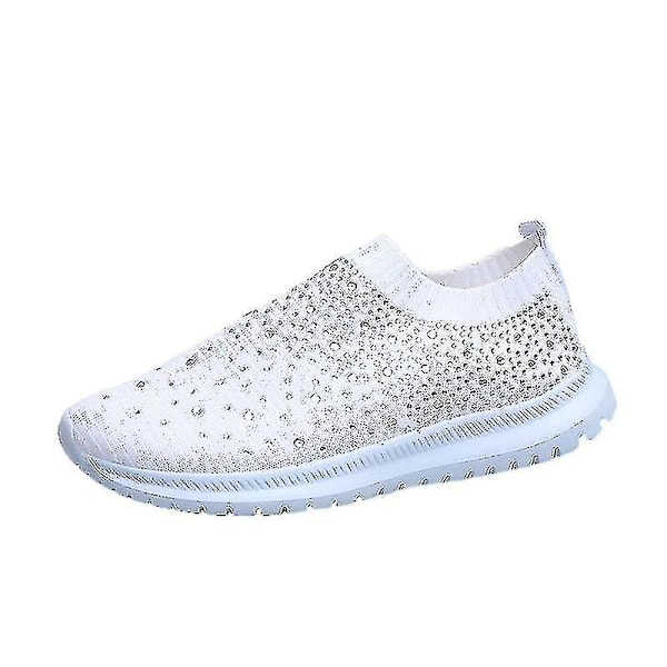 Dames Sneakers Slip-On Sokk Trenere Glitrende Casual Sko Nye white 40