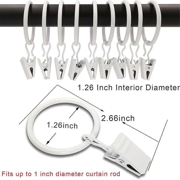 40 st Gardinringar med klämmor, Draperiklämmor med ringar, Draperiringar 3,2 cm innerdiameter White