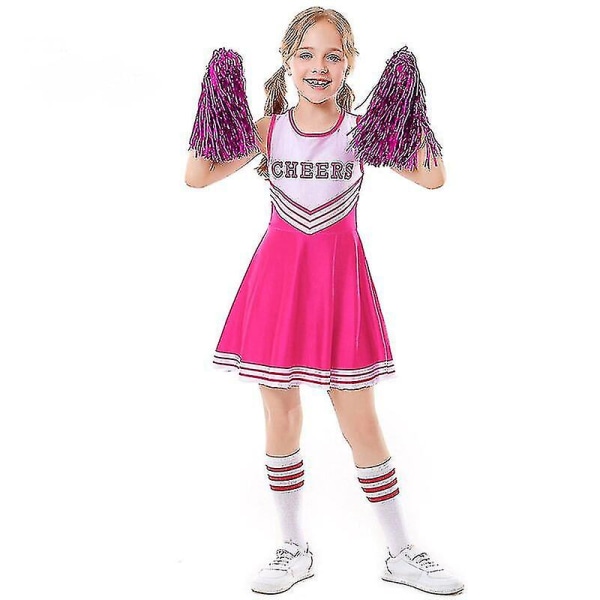 Kid's Girls School Party Cheerleader kostym Halloween musikalisk festklänning pink 150cm