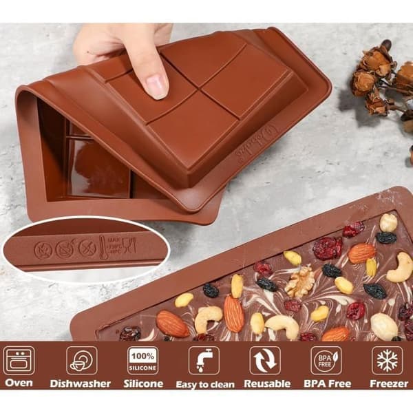 Silikone chokoladeform, sæt med 2 dybe chokoladebarforme.