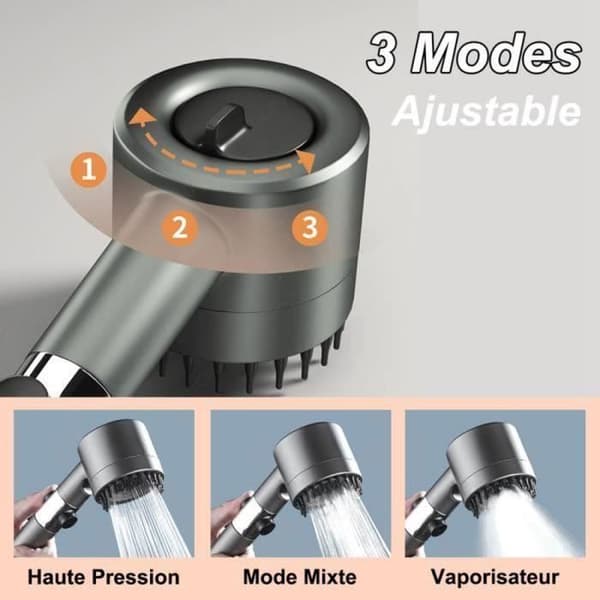 Dusjhode - Høyt trykk - 3 moduser - Vannbesparende - Anti-kalk