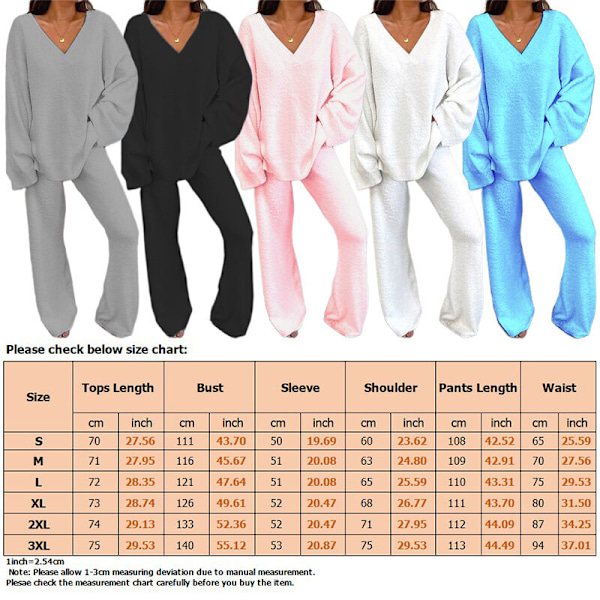 Dames Polar Fleece V-hals Lounge Set Lysegrå Bredbenet Todelt Sæt Light Grey 3XL