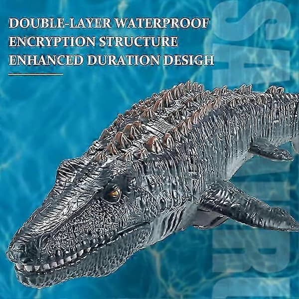 Fjernstyret Dinosaur Båd Simulation, Sprøjtende Vand Mosasaurus RC Speedbåd til Pool Badeværelse Dam Grey