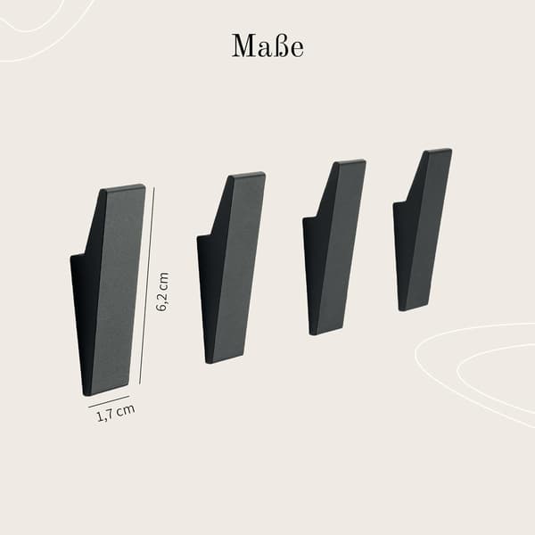 [KK] 4-pack Black Extra Strong Self-Adhesive Hooks, No Drilling, Towel Holder, for Kitchen/Bathroom, Modern Design