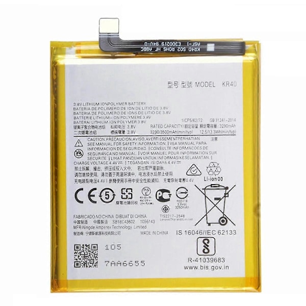 För Motorola One Vision/Action 3.8V 3290mAh Li-Polymer Batteri Komplett Del (Kod: KR40)