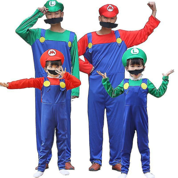Män Vuxen Super Mario och Luigi Fancy Dress Plumber Bros Halloween kostym